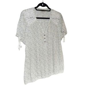 Nine West Vintage America Collection Lightweight Boho Green Flower Floral Blouse